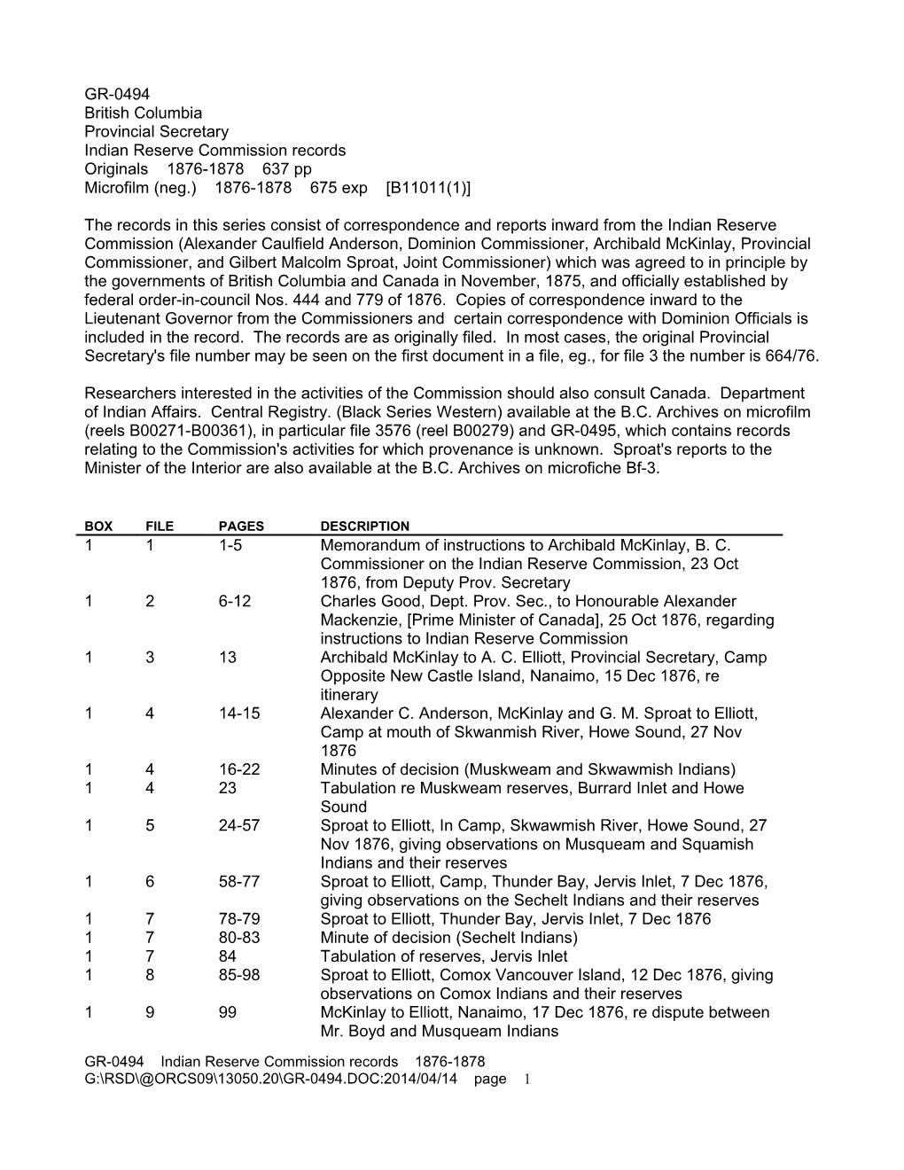 Indian Reserve Commission Records