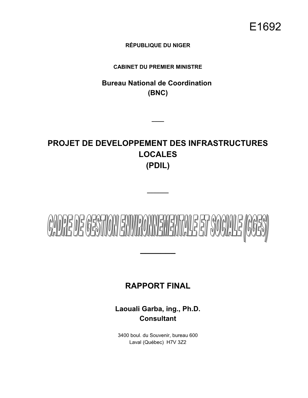 Projet De Developpement Des Infrastructures Locales