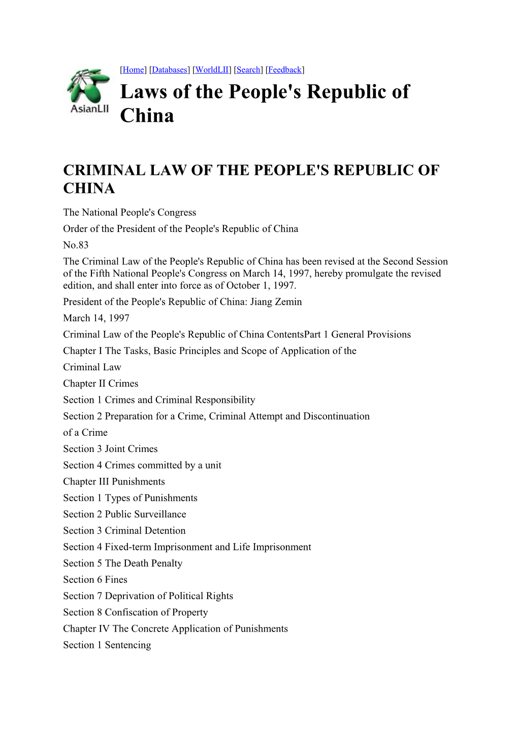 Criminal Law of the People's Republic of China