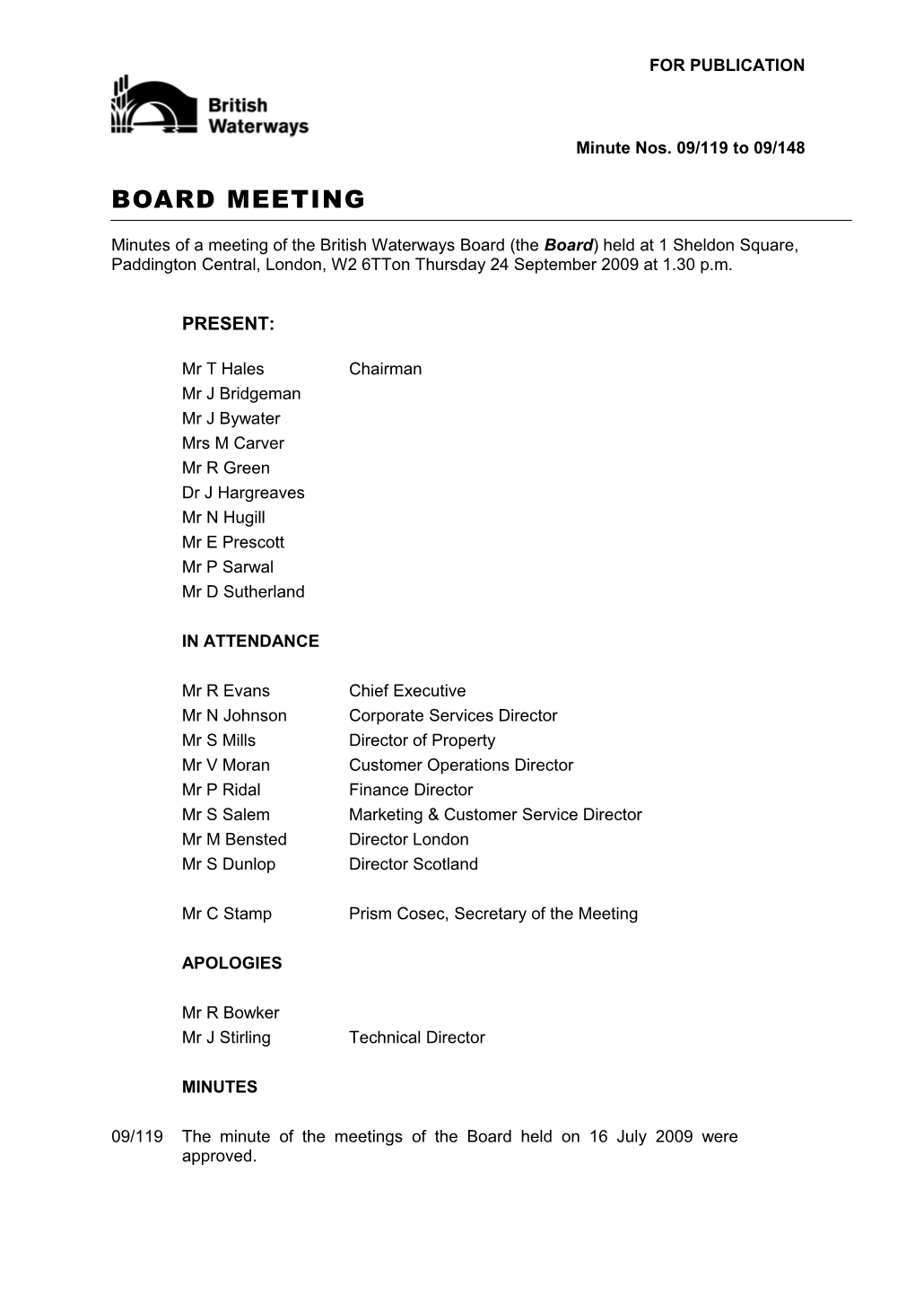 British Waterways Board Minutes