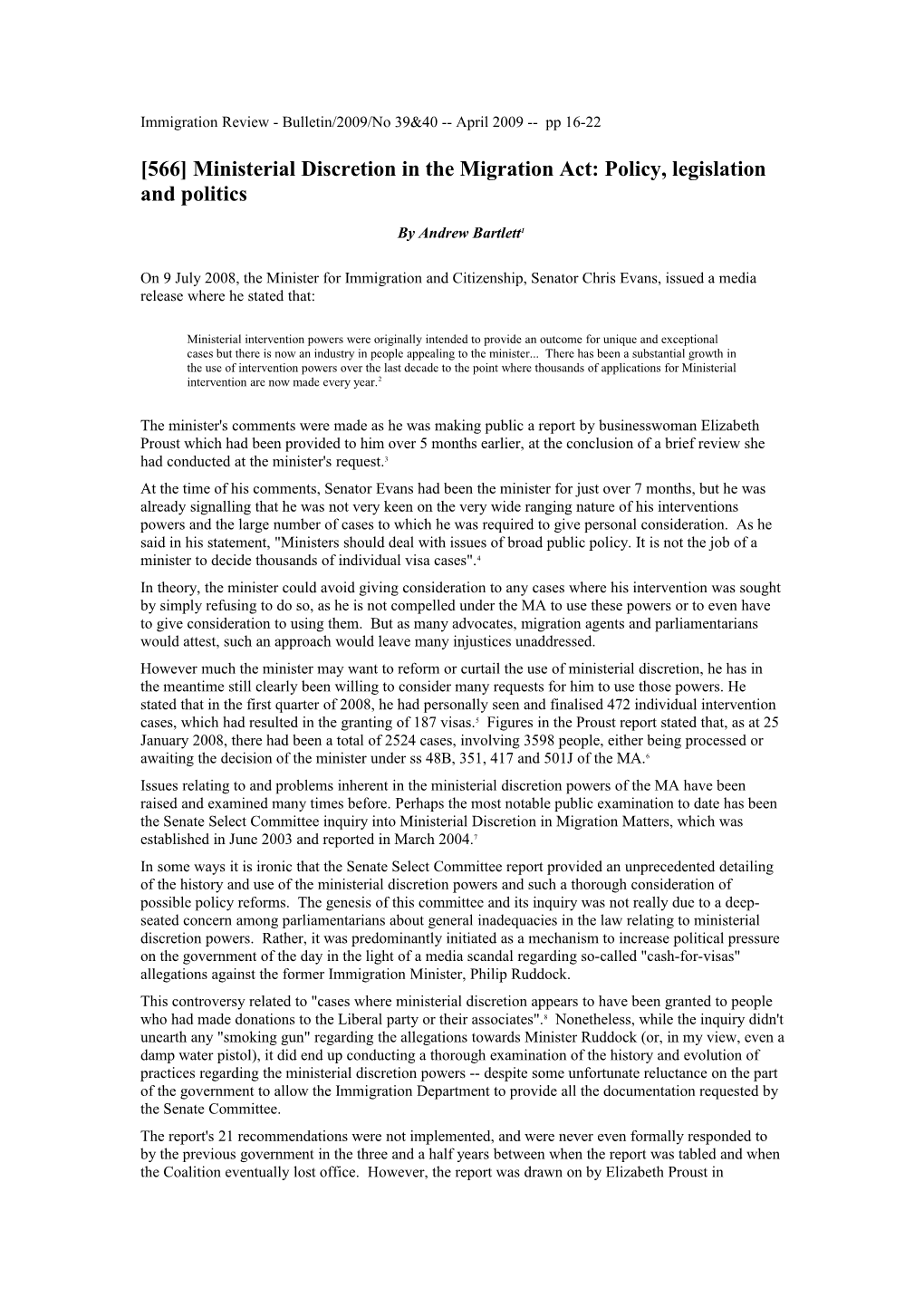 Immigration Review - Bulletin/2009/No 39&40 April 2009 Pp 16-22