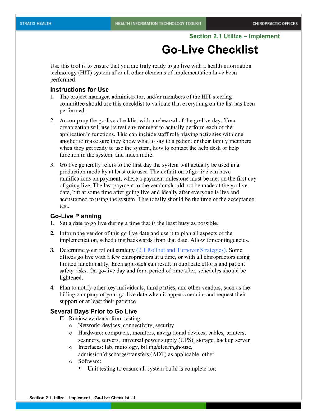 2.1 Go-Live Checklist