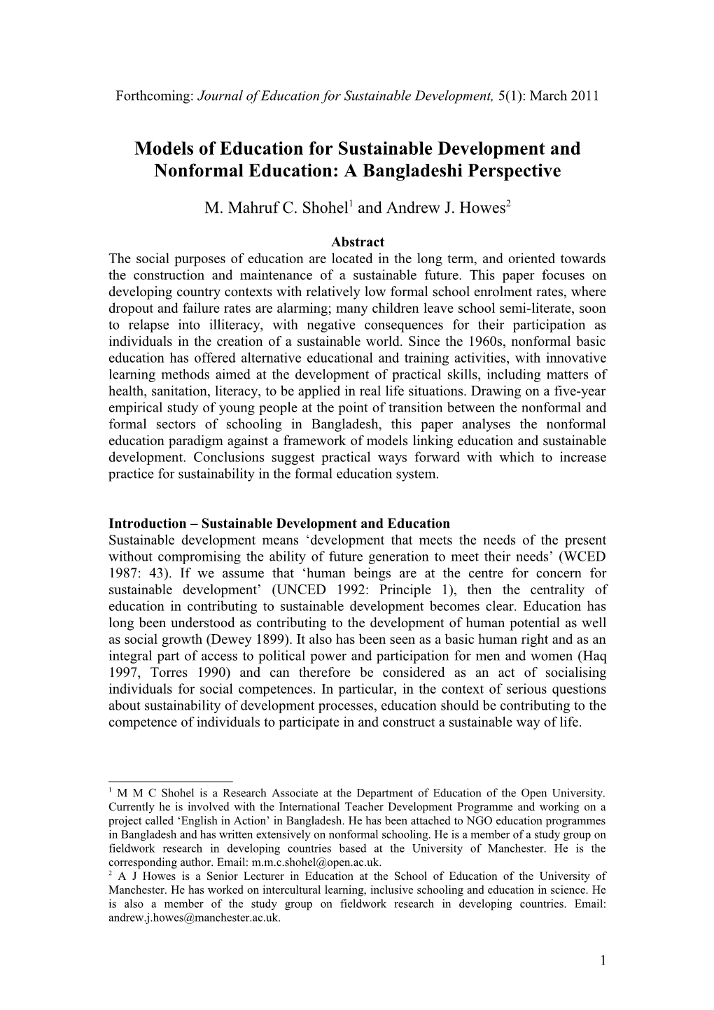 Models of Education for Sustainable Development and Nonformal Education