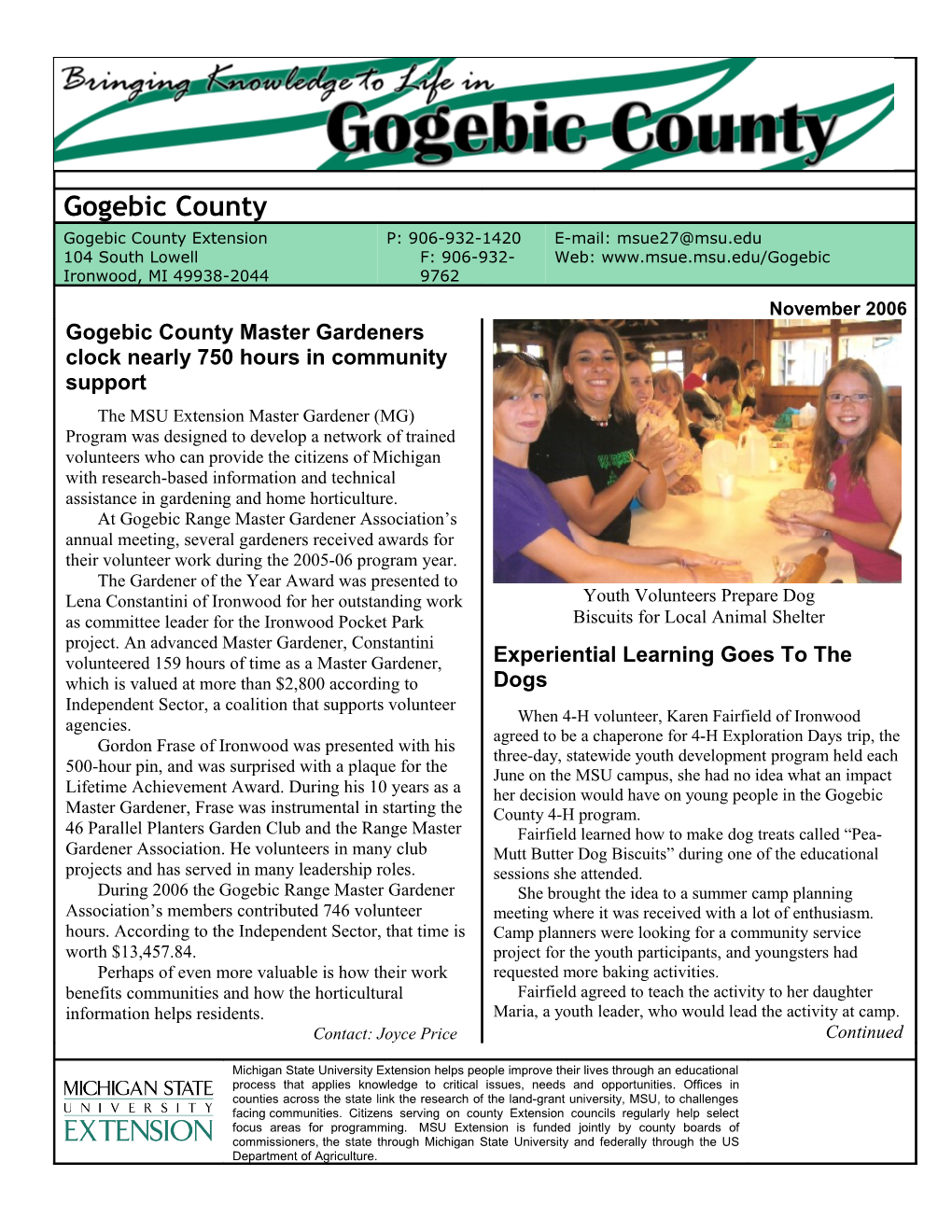 According to a Recent Survey of Program Participants, Gogebic County MSU Extension Nutrition