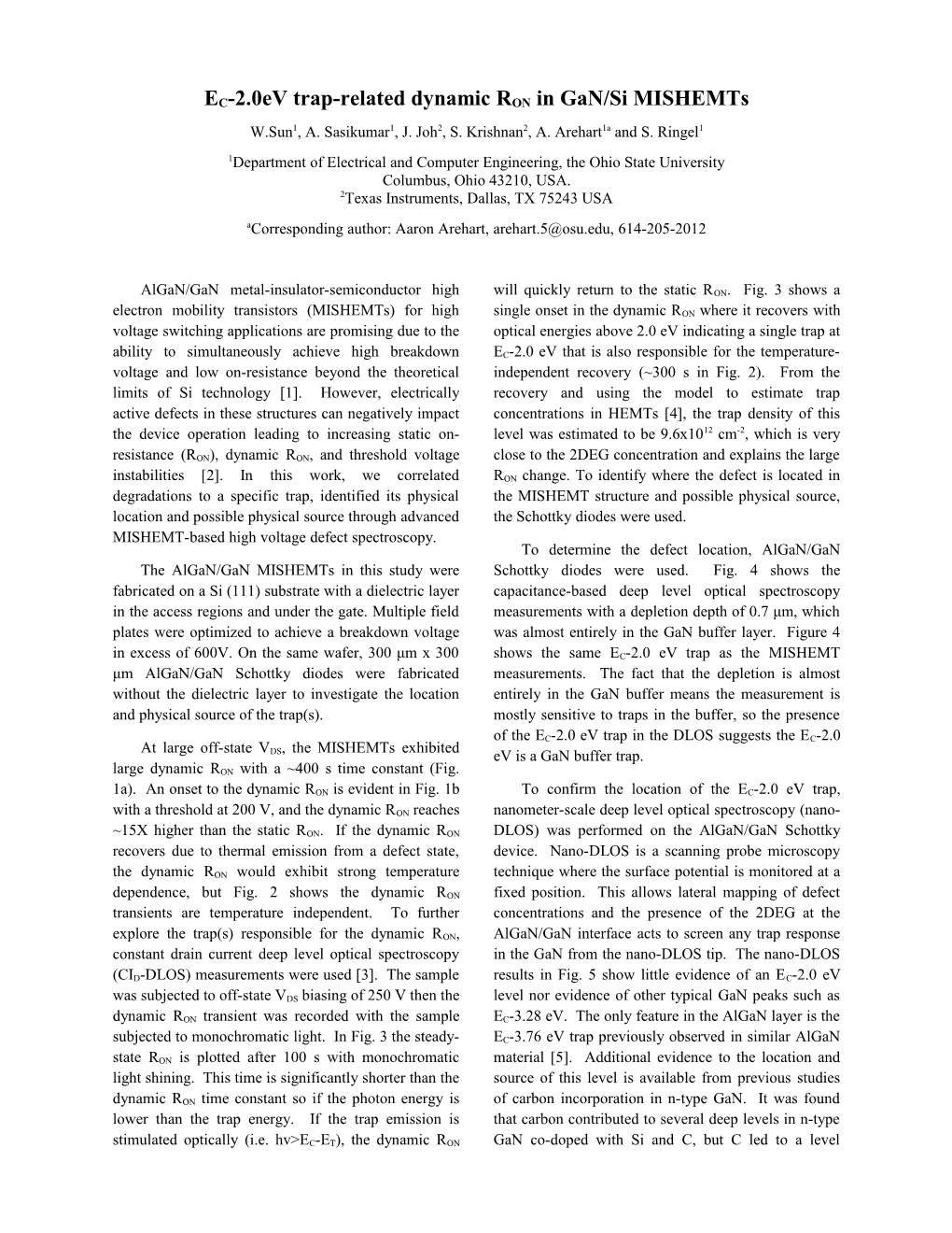 EC-2.0Ev Trap-Related Dynamic Ronin Gan/Si Mishemts