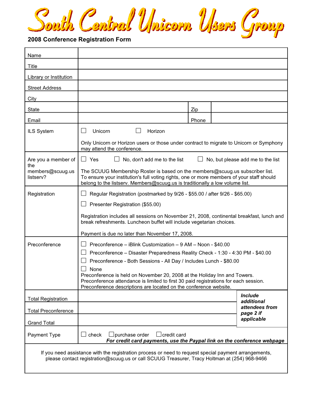 2007 Conference Registration Form