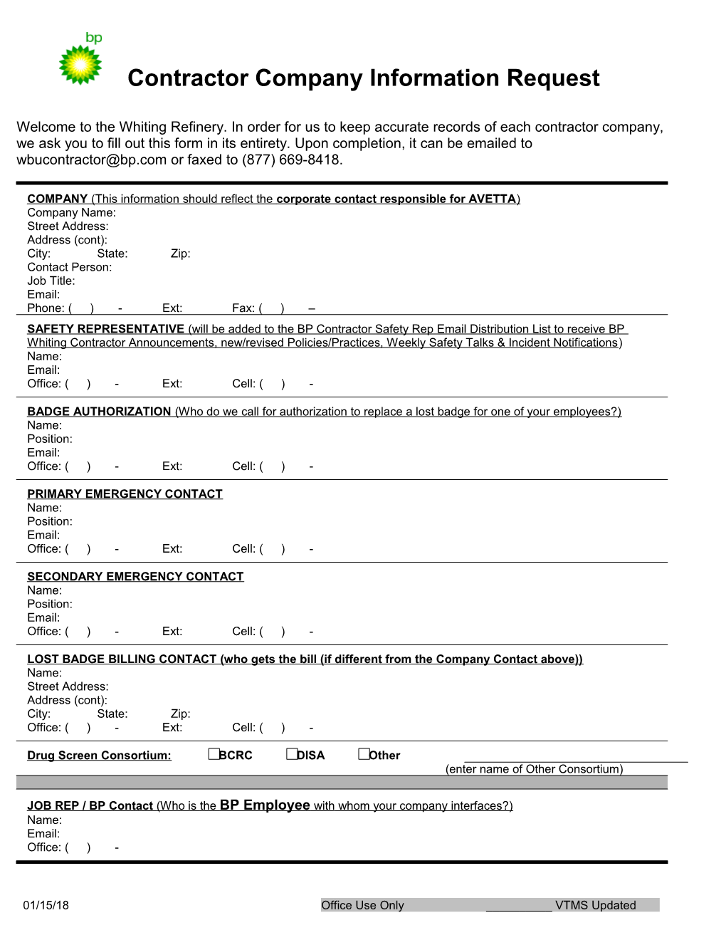 Contractor Info Request Form