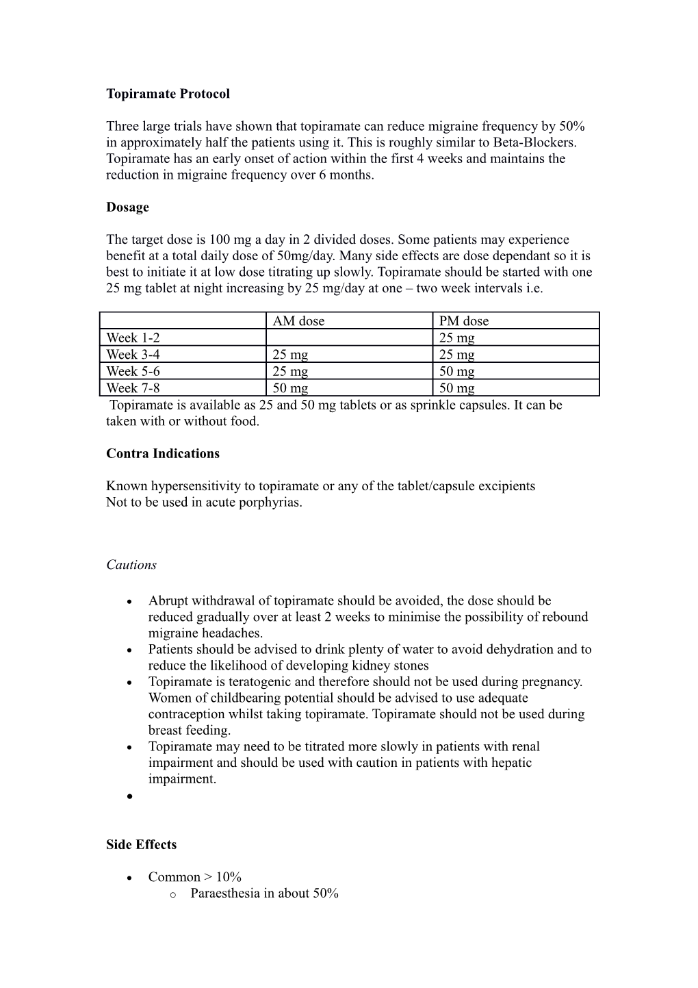 Topiramate Protocol