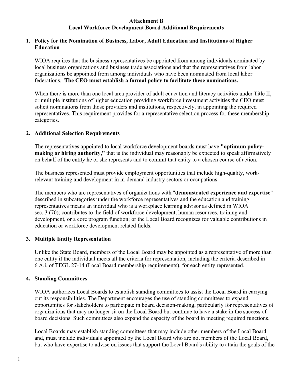 Local Workforce Development Board Additional Requirements