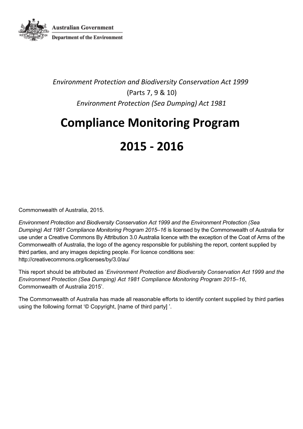 Compliance Monitoring Program 2015 - 2016