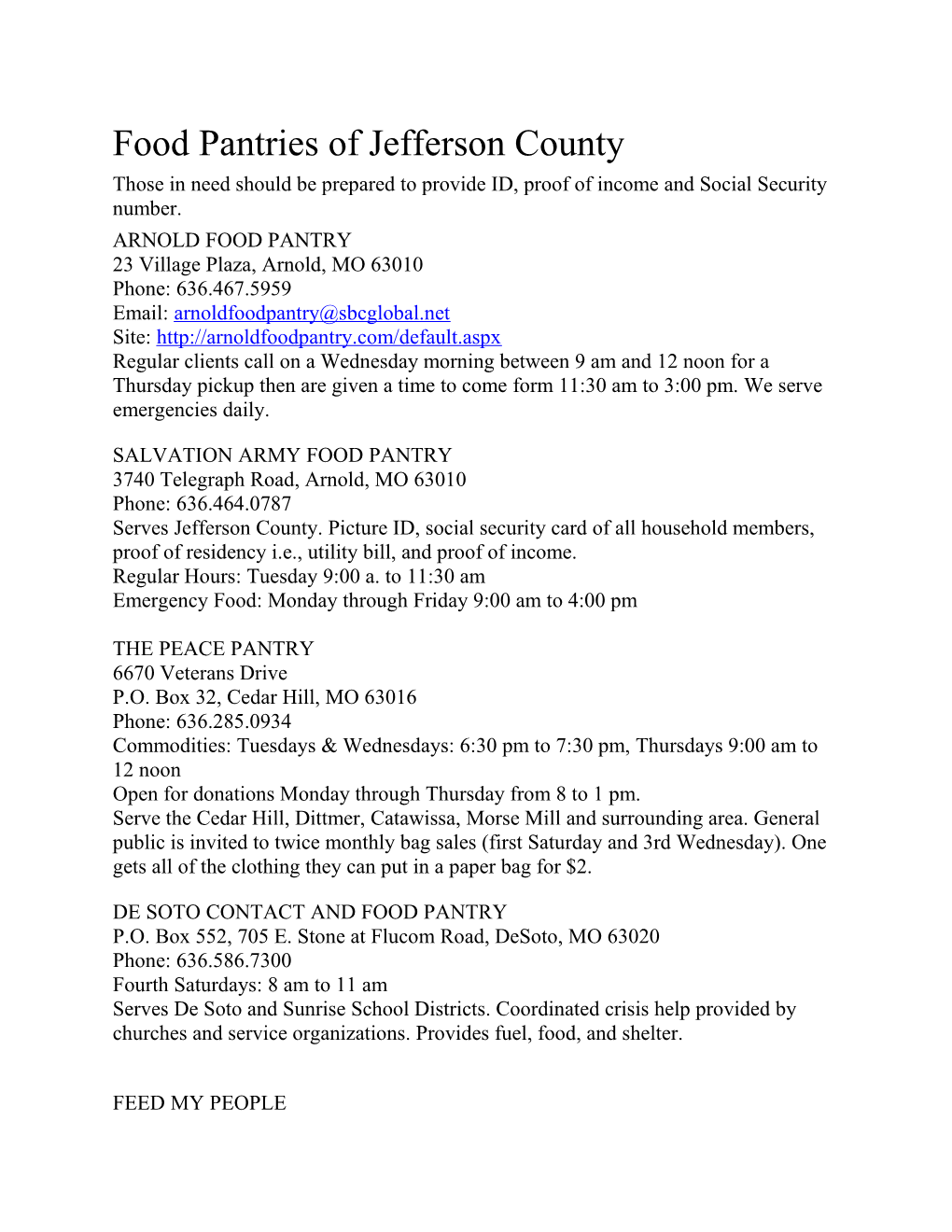 Food Pantries of Jefferson County