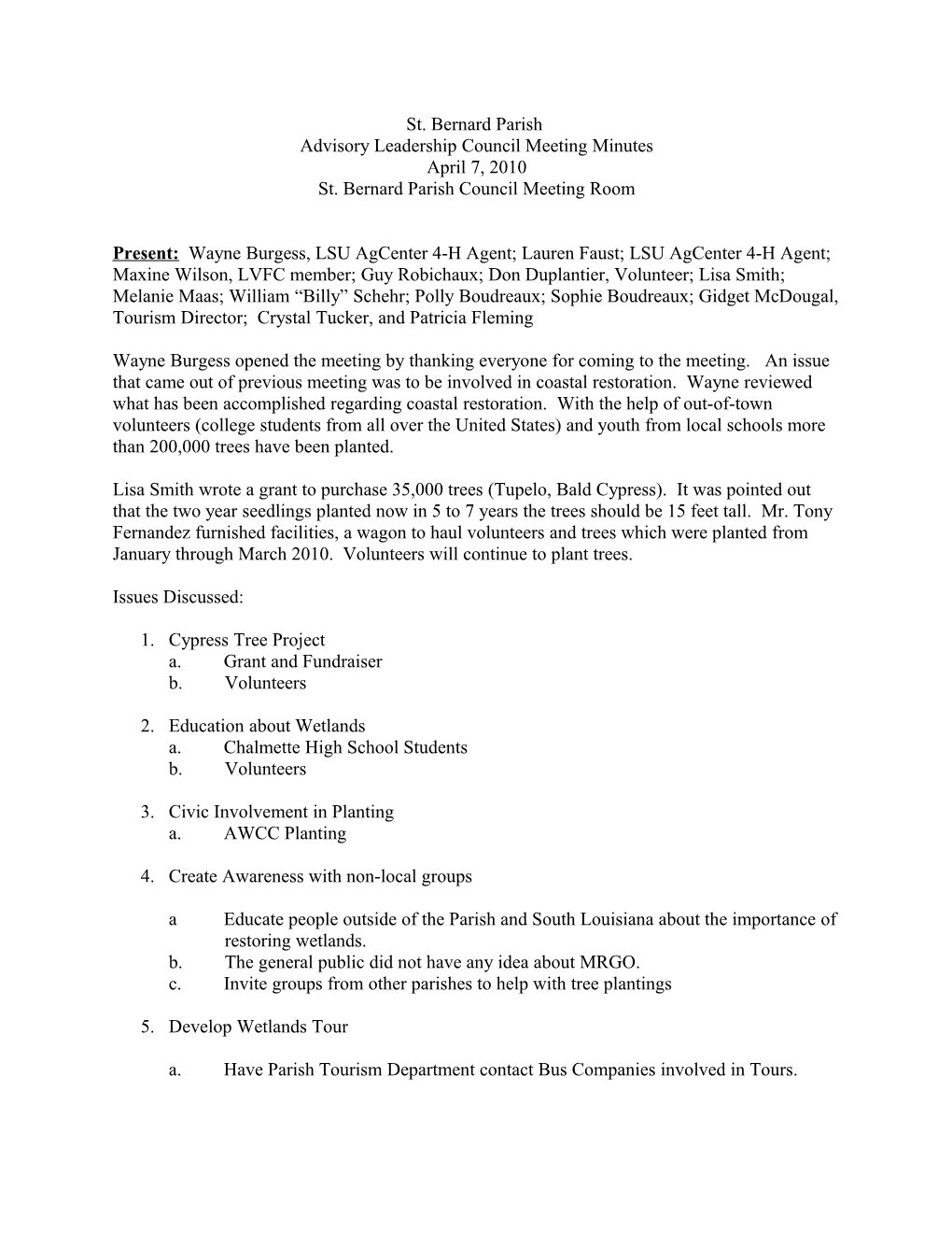 Advisory Leadership Council Meeting Minutes