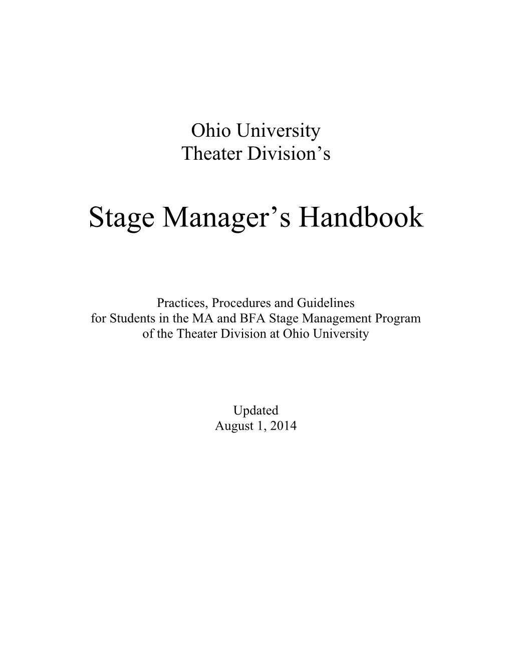 Duties of the Stage Manager