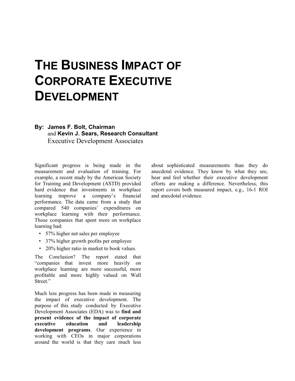 The Business Impact of Corporate Executive Development