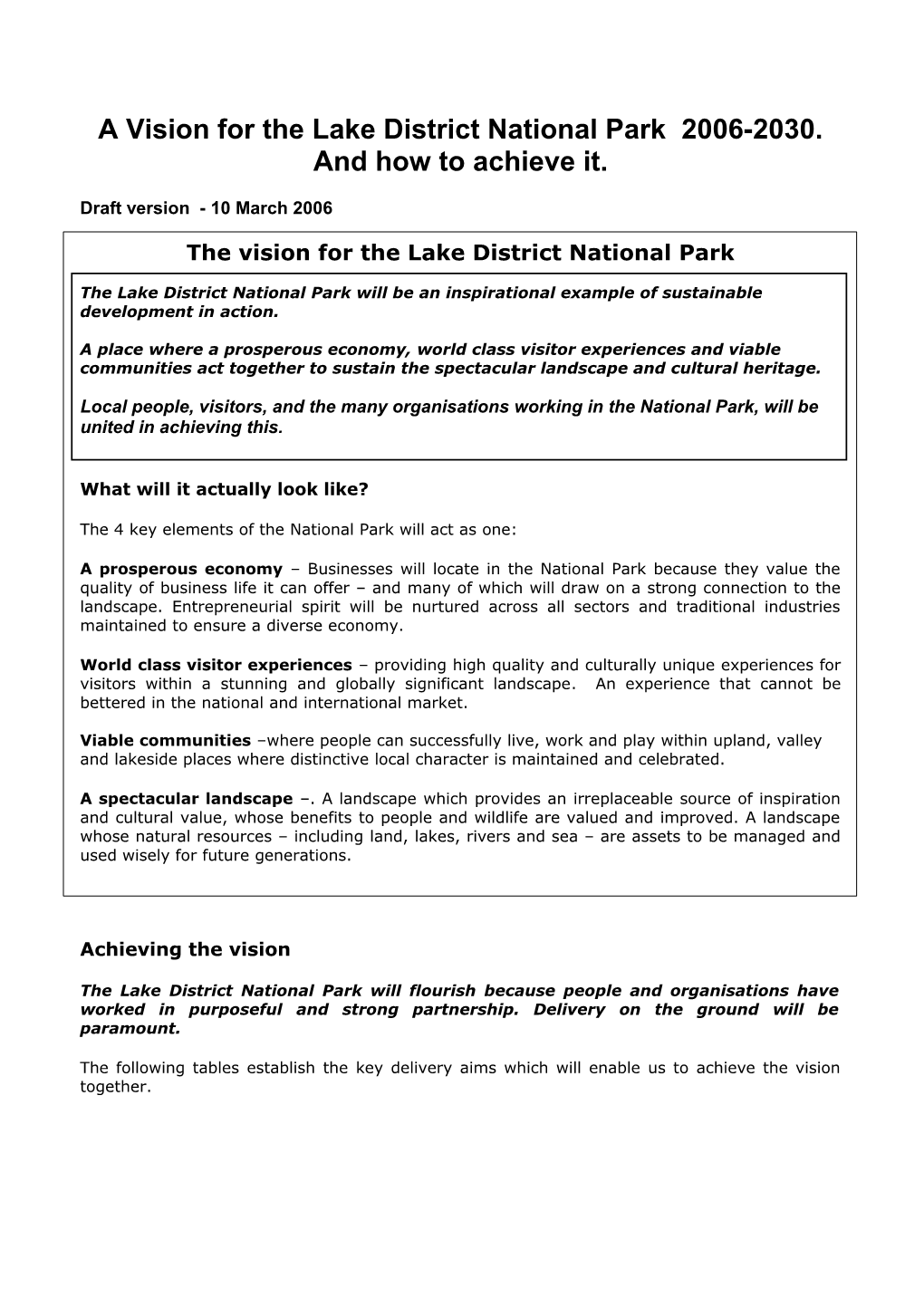 A Vision for the Lake District National Park 2006-2030