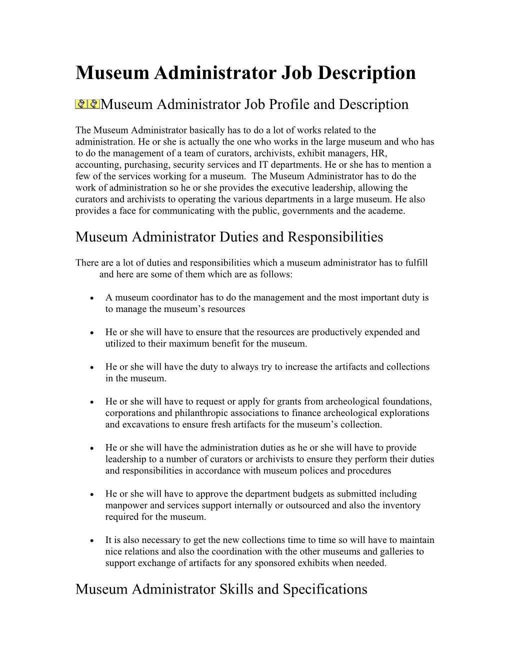 Museum Administrator Job Description