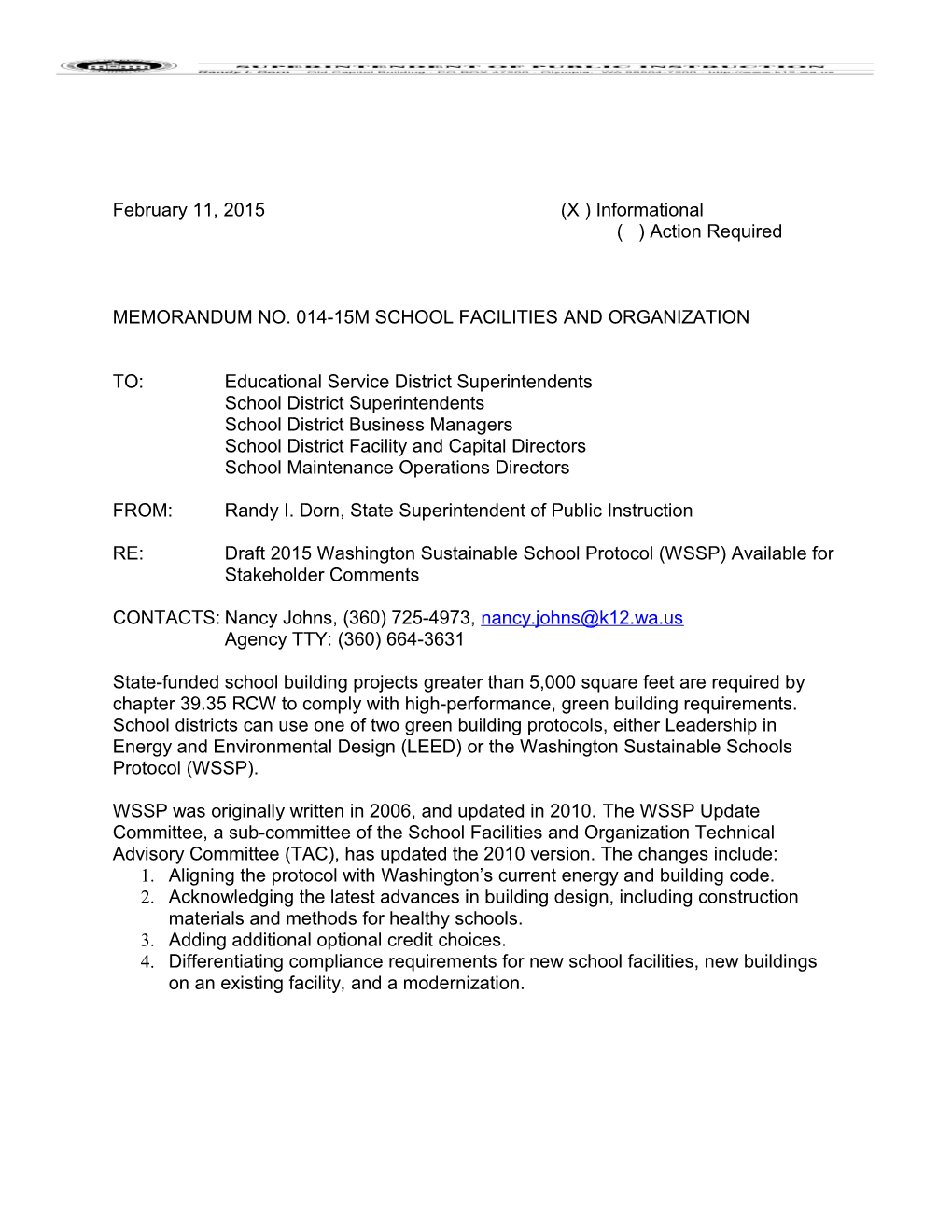 Memorandum No. 014-15Mschool Facilities and Organization