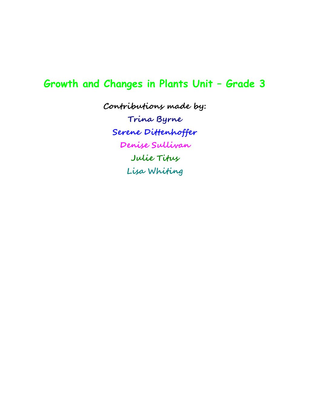 Growth and Changes in Plants Unit Grade 3