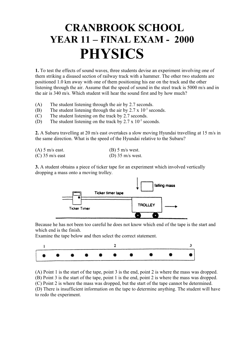 Physics Year 11 Exams Papers