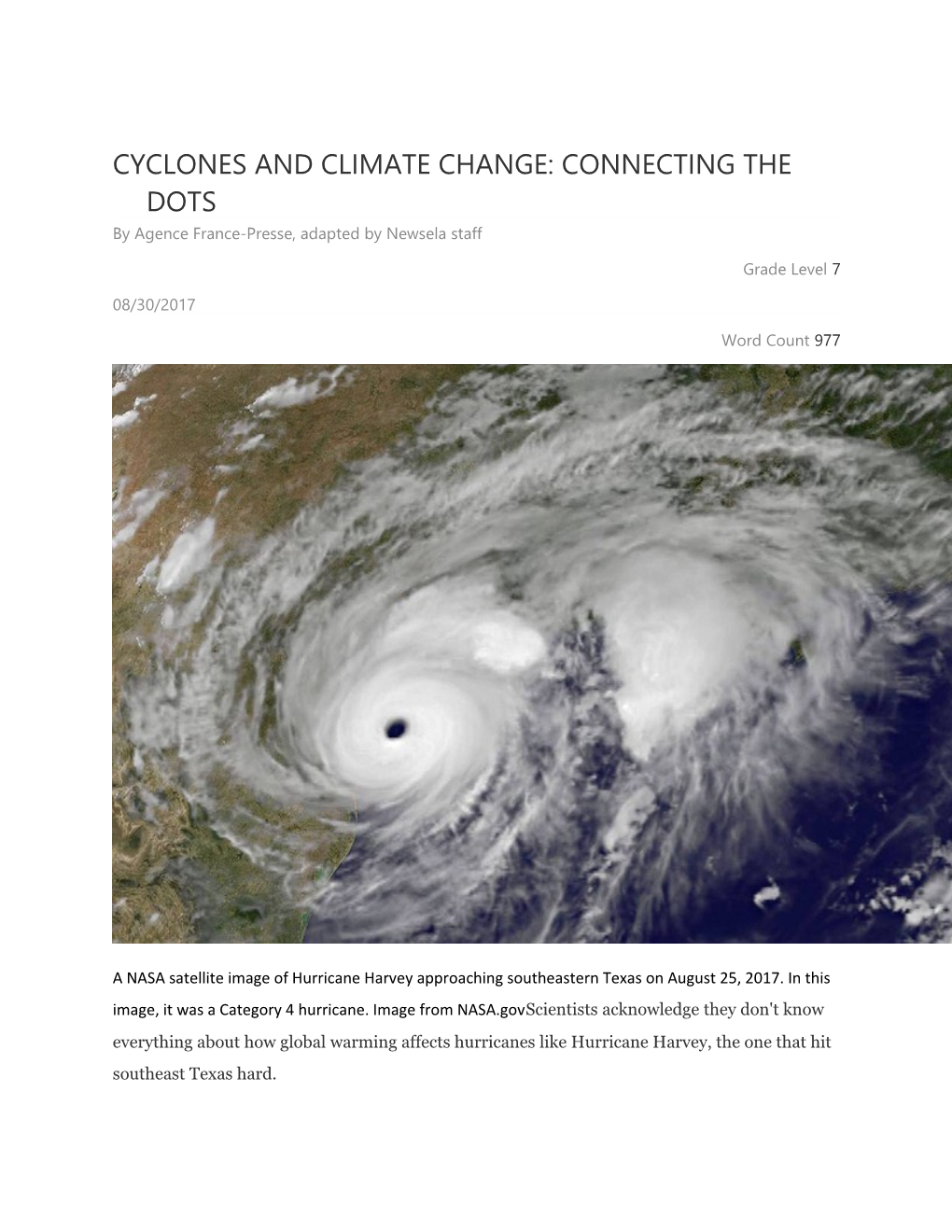Cyclones and Climate Change: Connecting the Dots