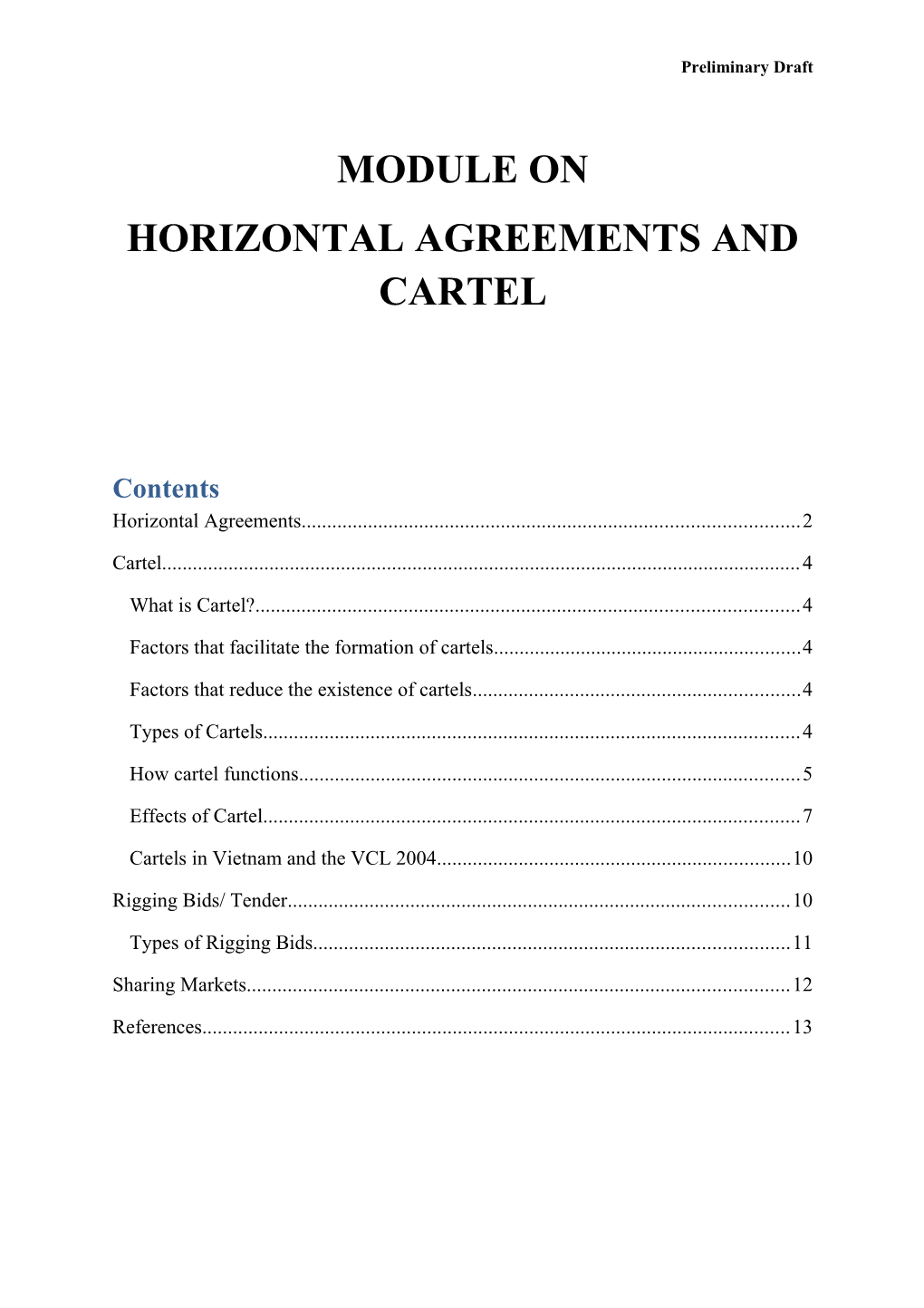 Horizontal Agreements and Cartel