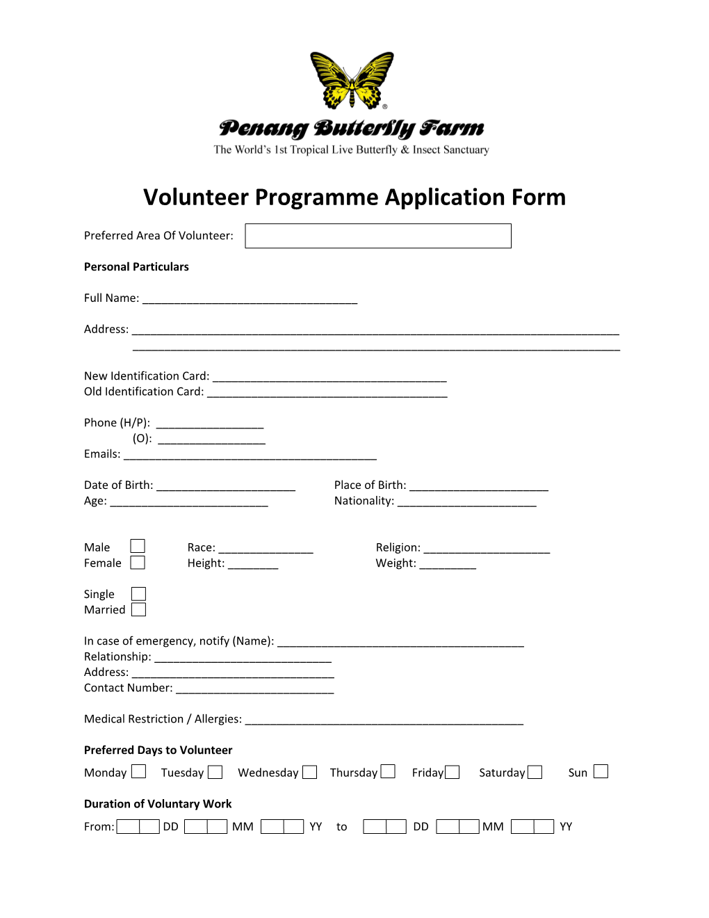 Volunteer Programme Application Form