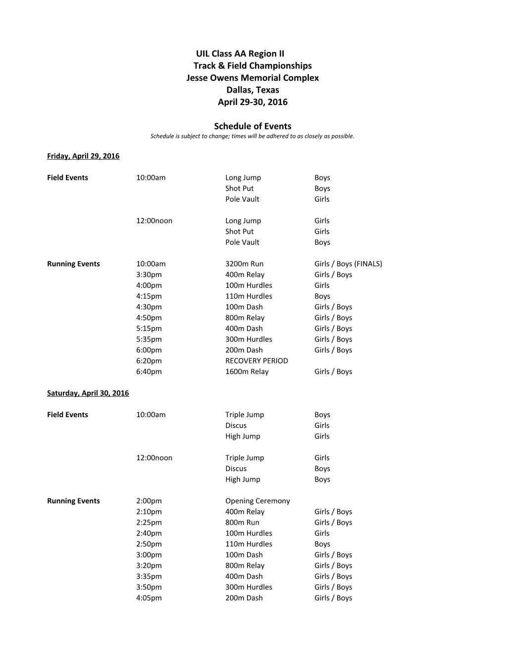 UIL Class AA Region II