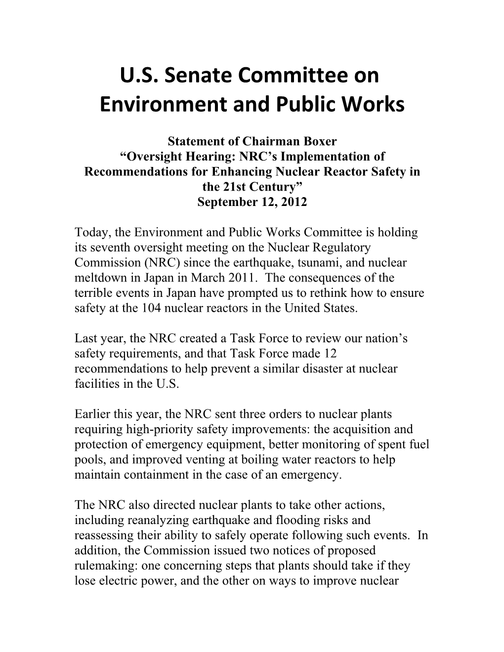 U.S. Senate Committee on Environment and Public Works