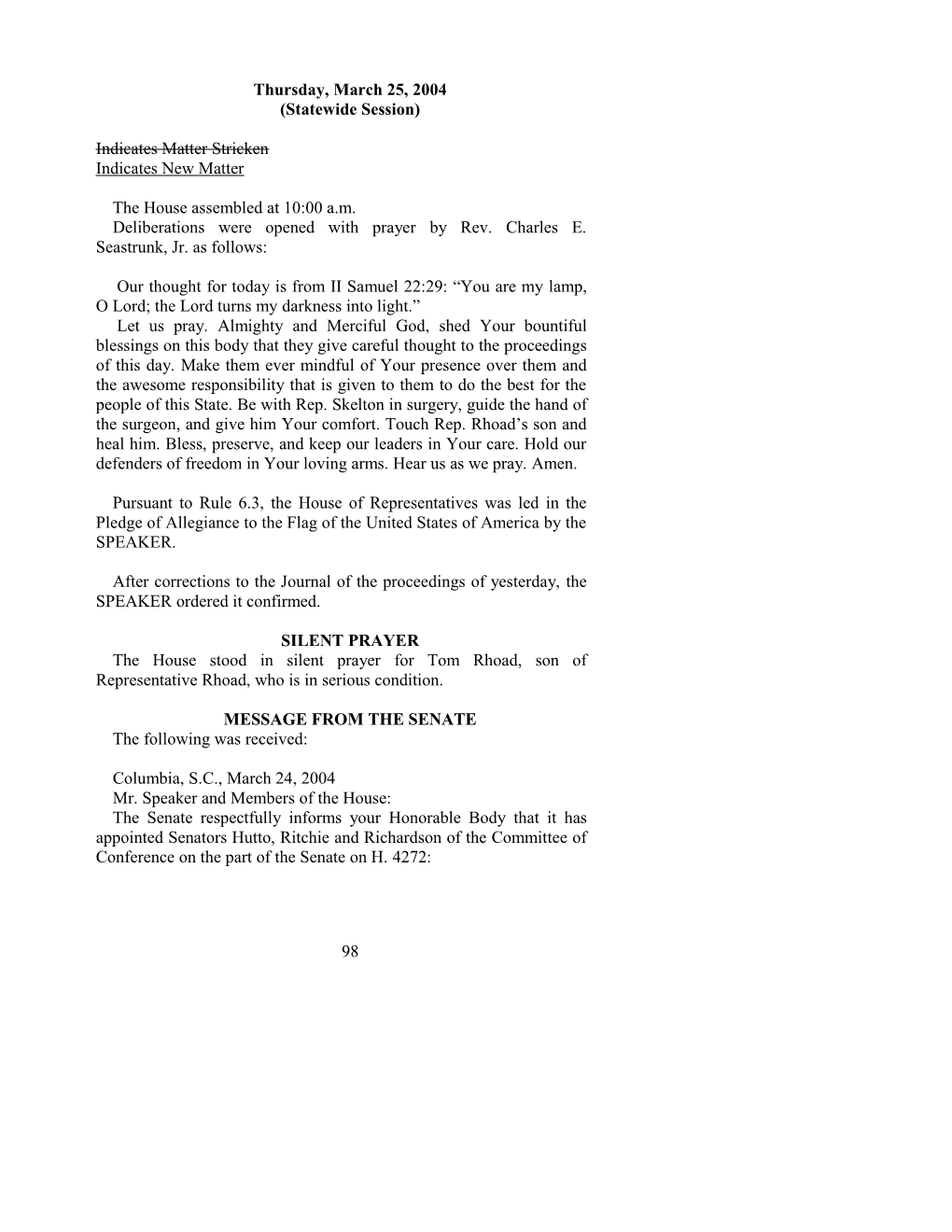 House Journal for Mar. 25, 2004 - South Carolina Legislature Online