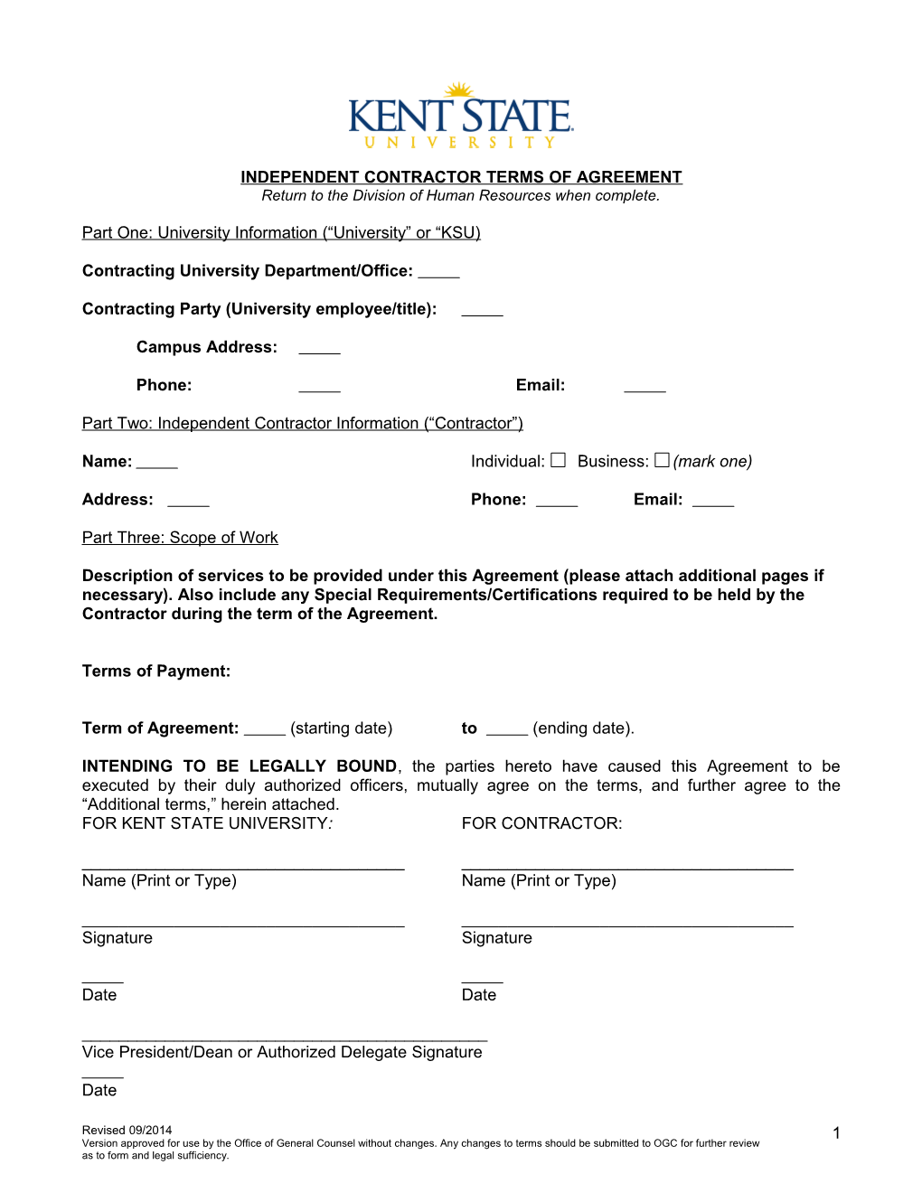 Independent Contractor Terms of Agreement