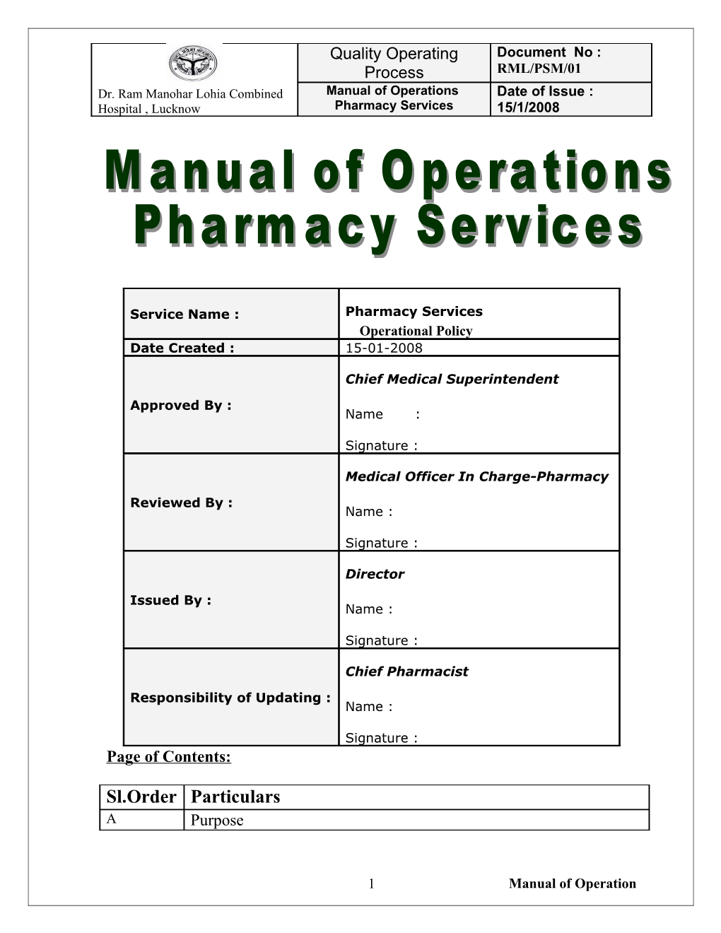 Pharmacy Services Manual