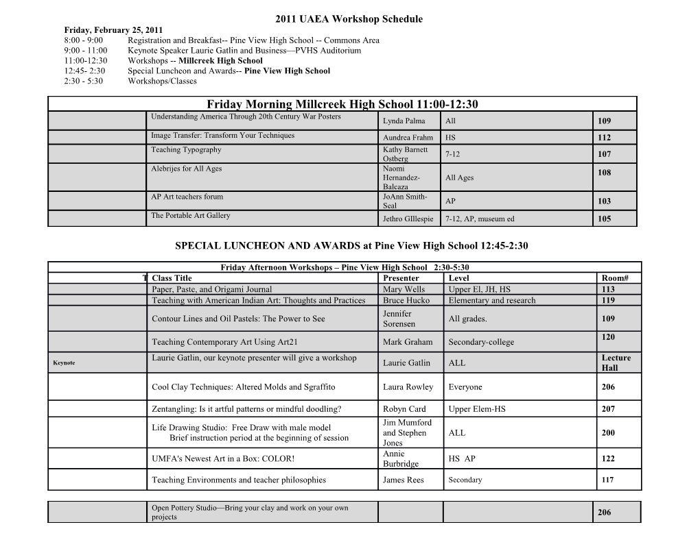 2009 UAEA Workshop Schedule (Revised Feb 4Th 09)