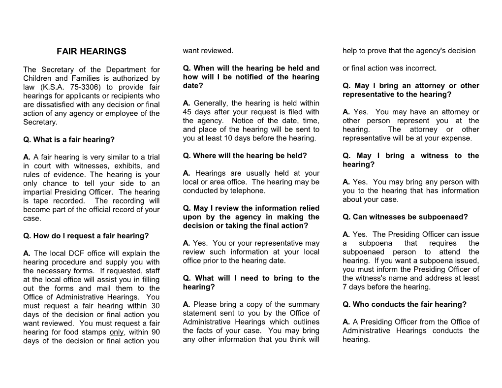 FAIR HEARINGS Brochure