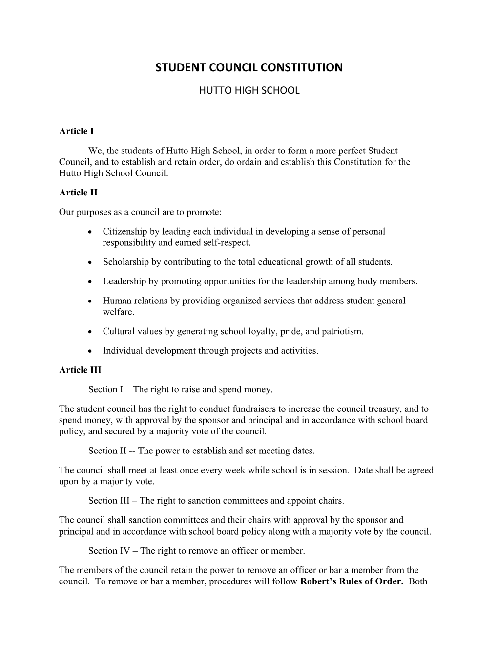 Student Council Constitution