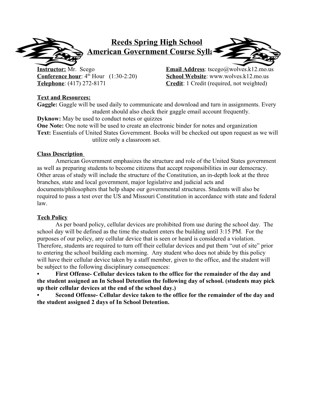 American Government Course Syllabus