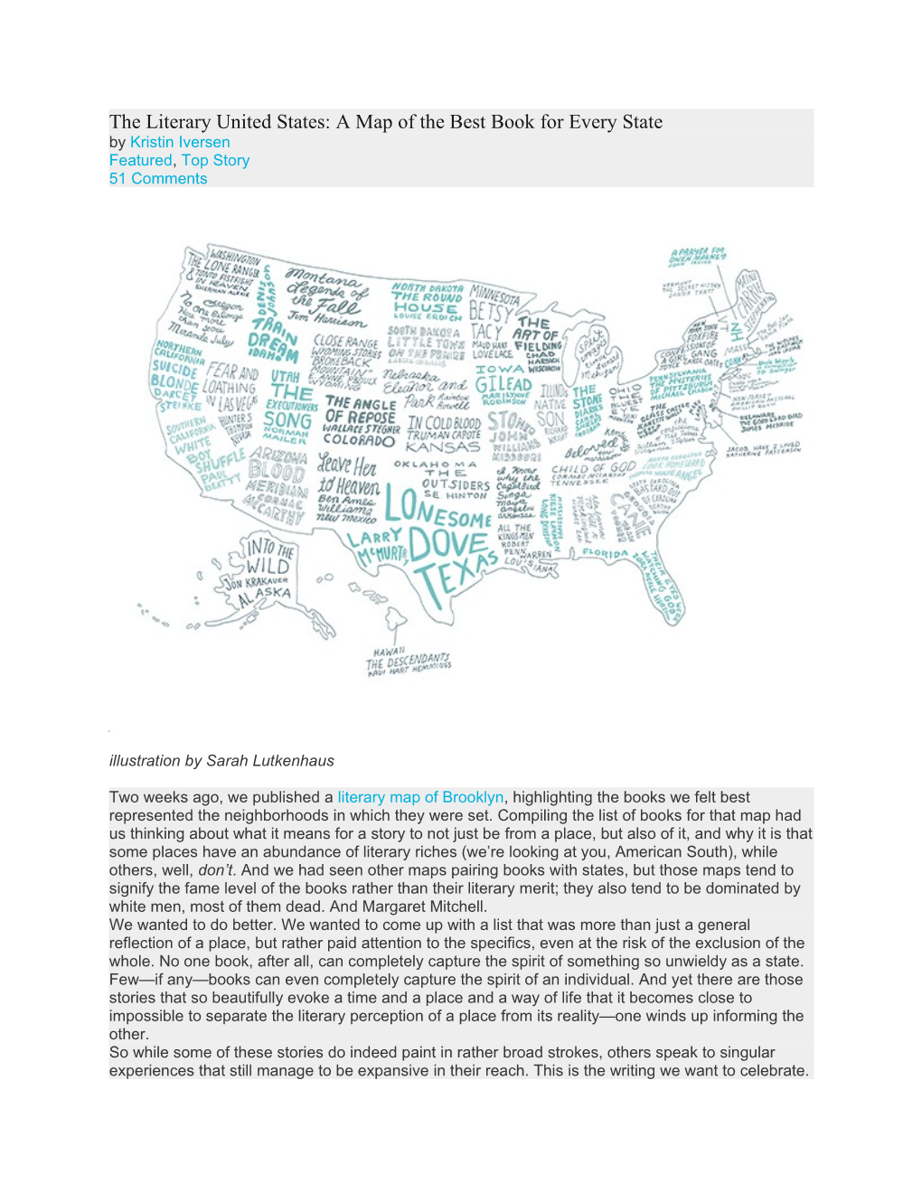 The Literary United States: a Map of the Best Book for Every State