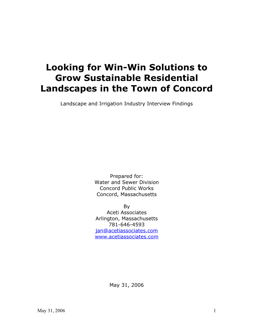 Looking for Win/Win Solutions: the Town of Concord and the Lawn Care and Irrigation Industries