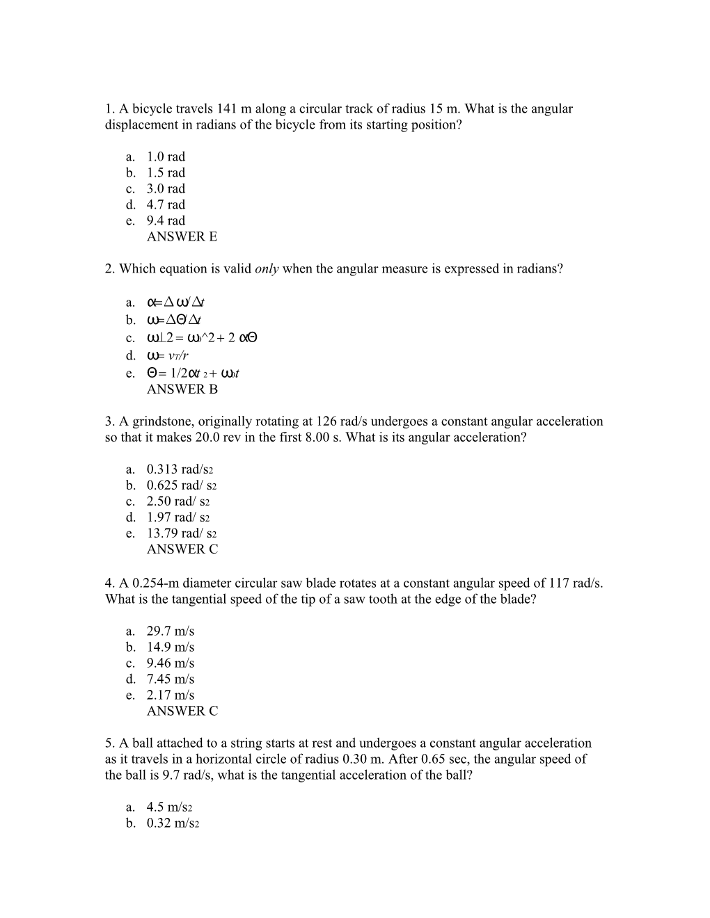 2. Which Equation Is Valid Only When the Angular Measure Is Expressed in Radians?