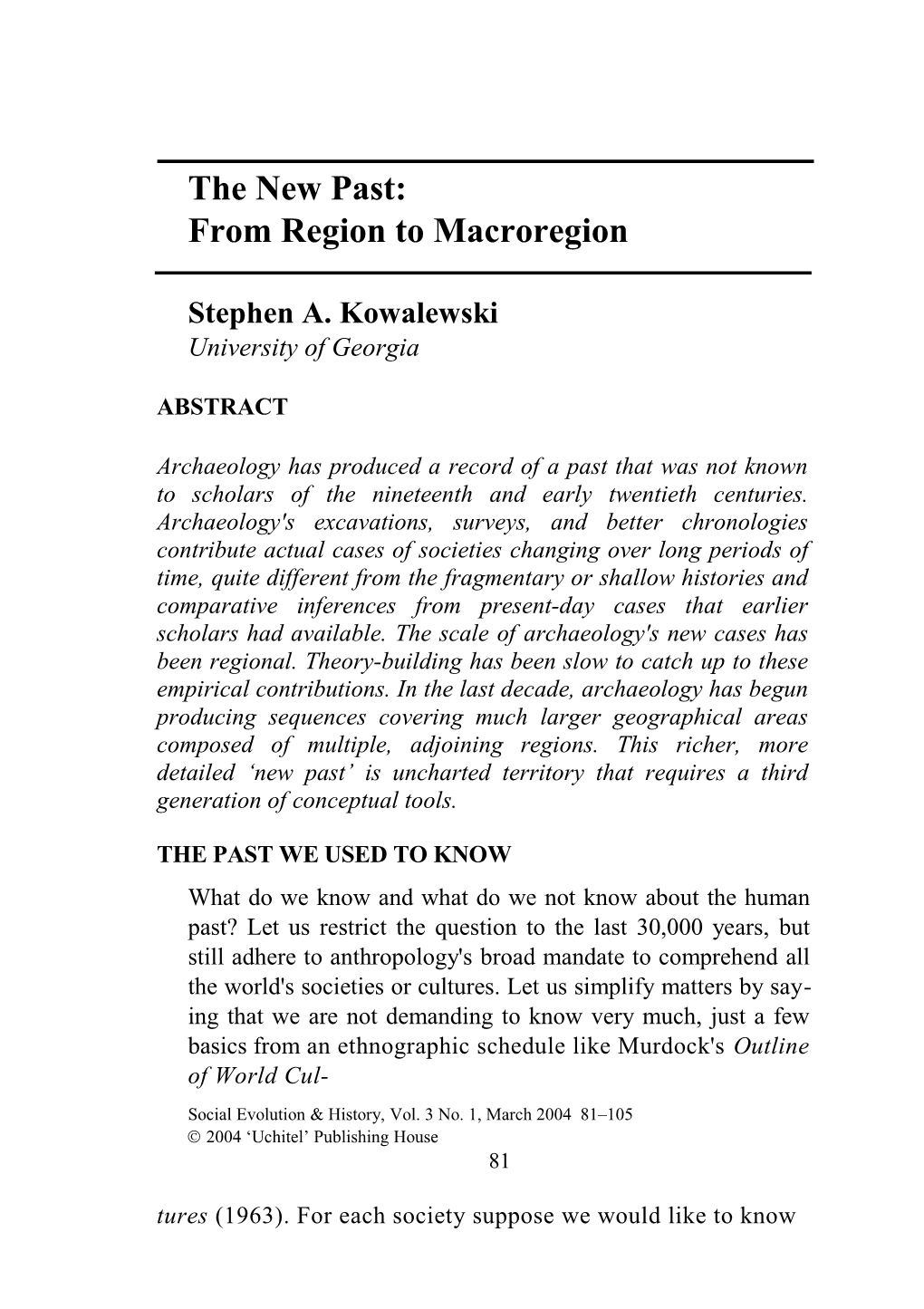 Kowalewski / the New Past: from Region to Macroregion