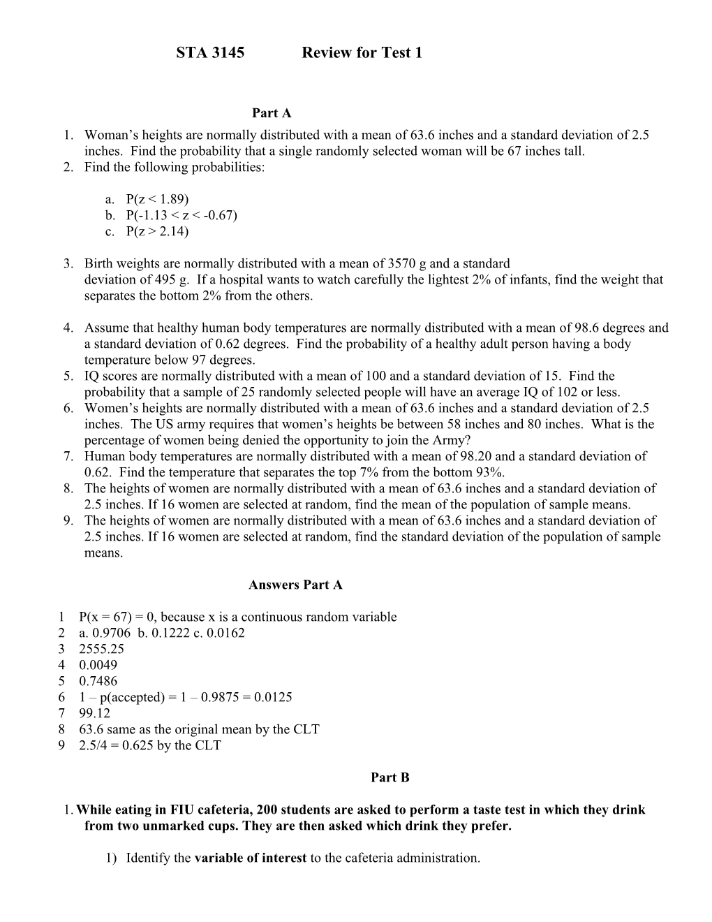 STA 3145 Review for Test 1