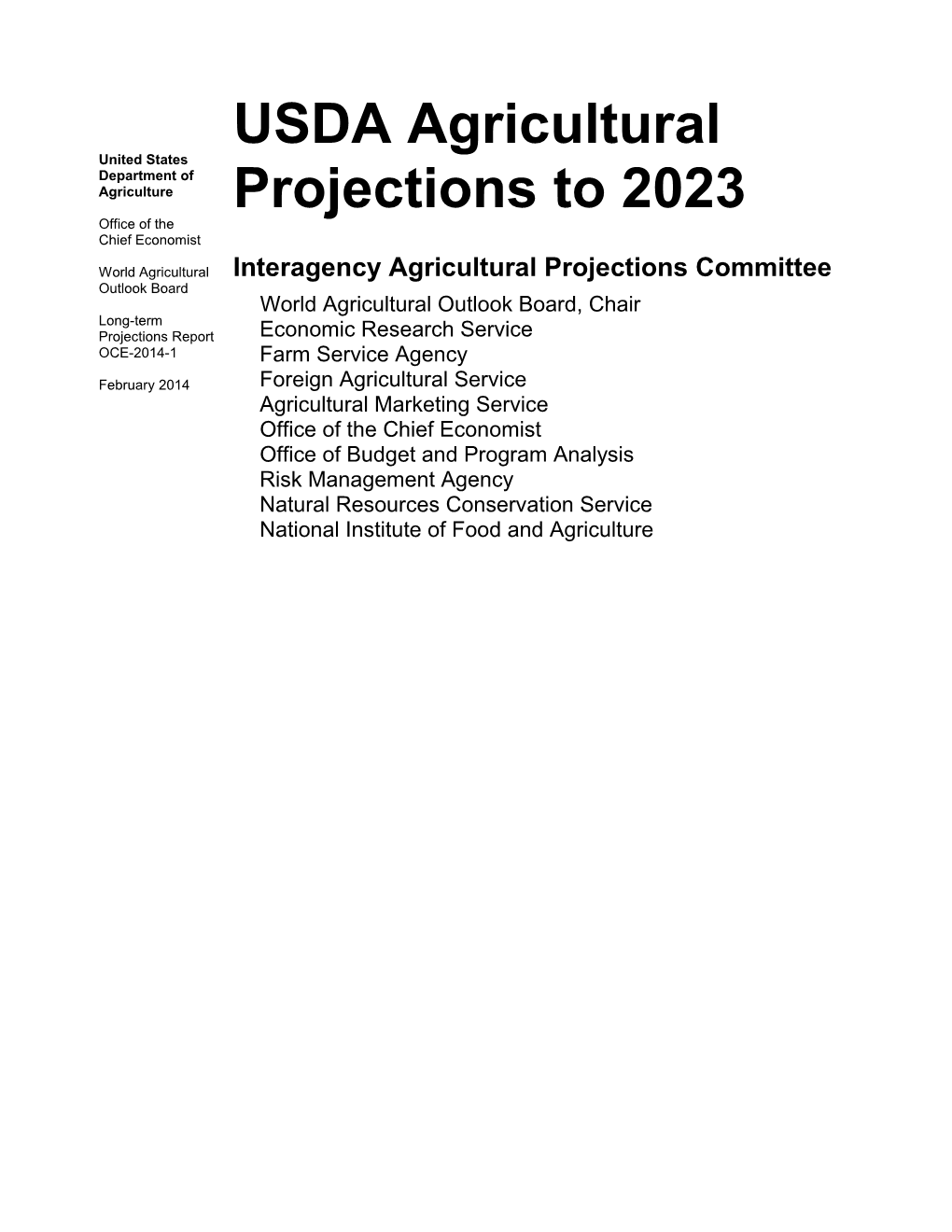 USDA Agricultural Projections to 2023