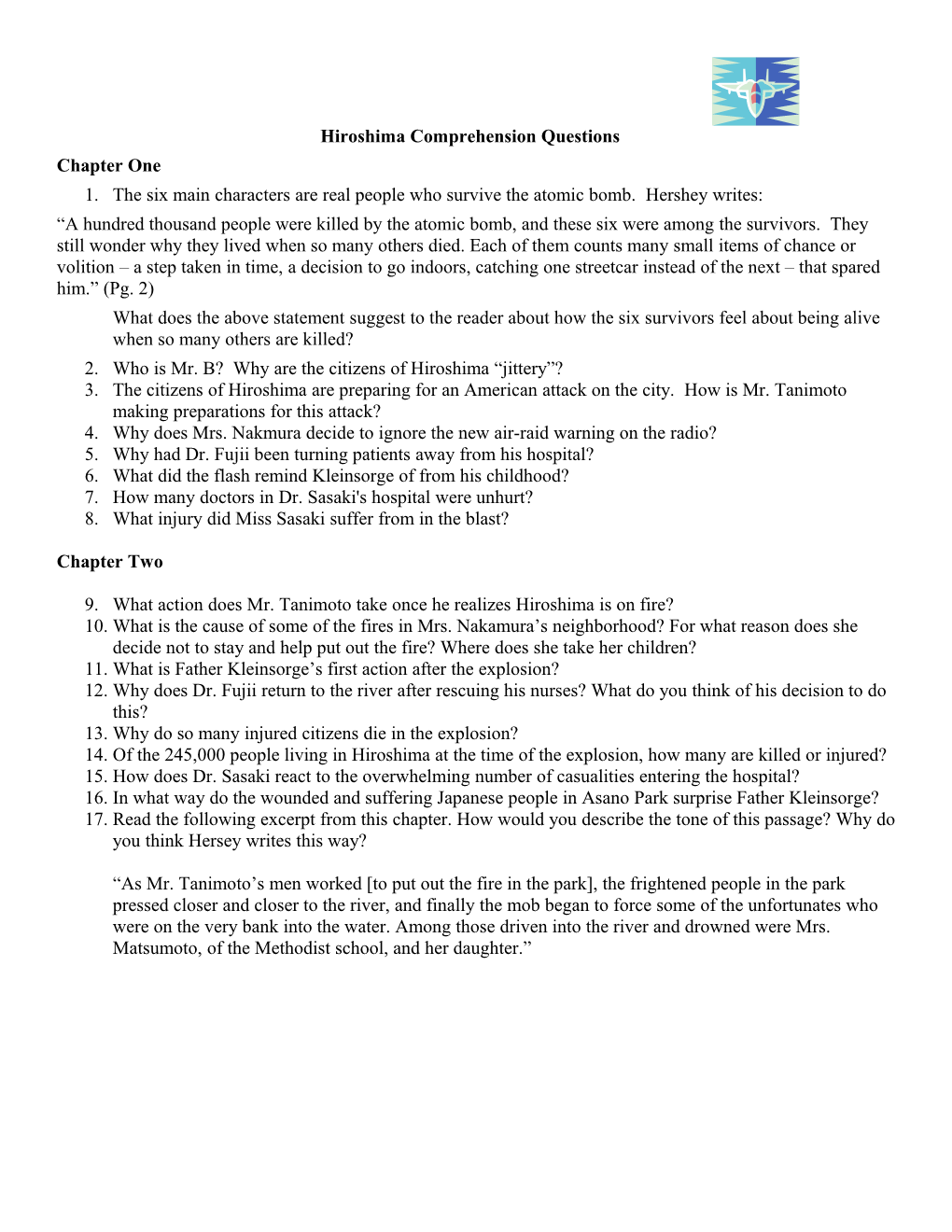 Hiroshima Comprehension Questions