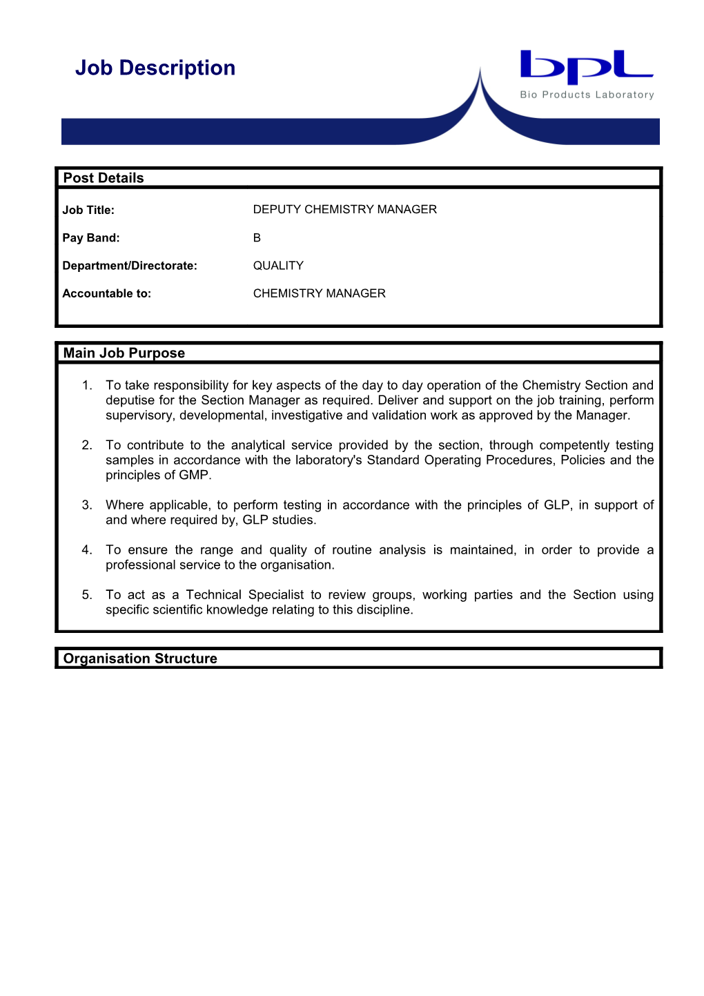 To Take Responsibility for Key Aspects of the Day to Day Operation of the Chemistry Section