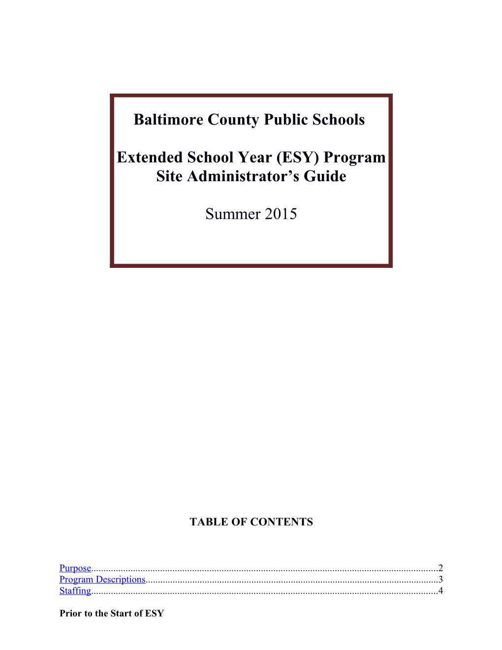 Baltimore County Public Schools Secondary School Summer School Administrator S Guidesummer 2014