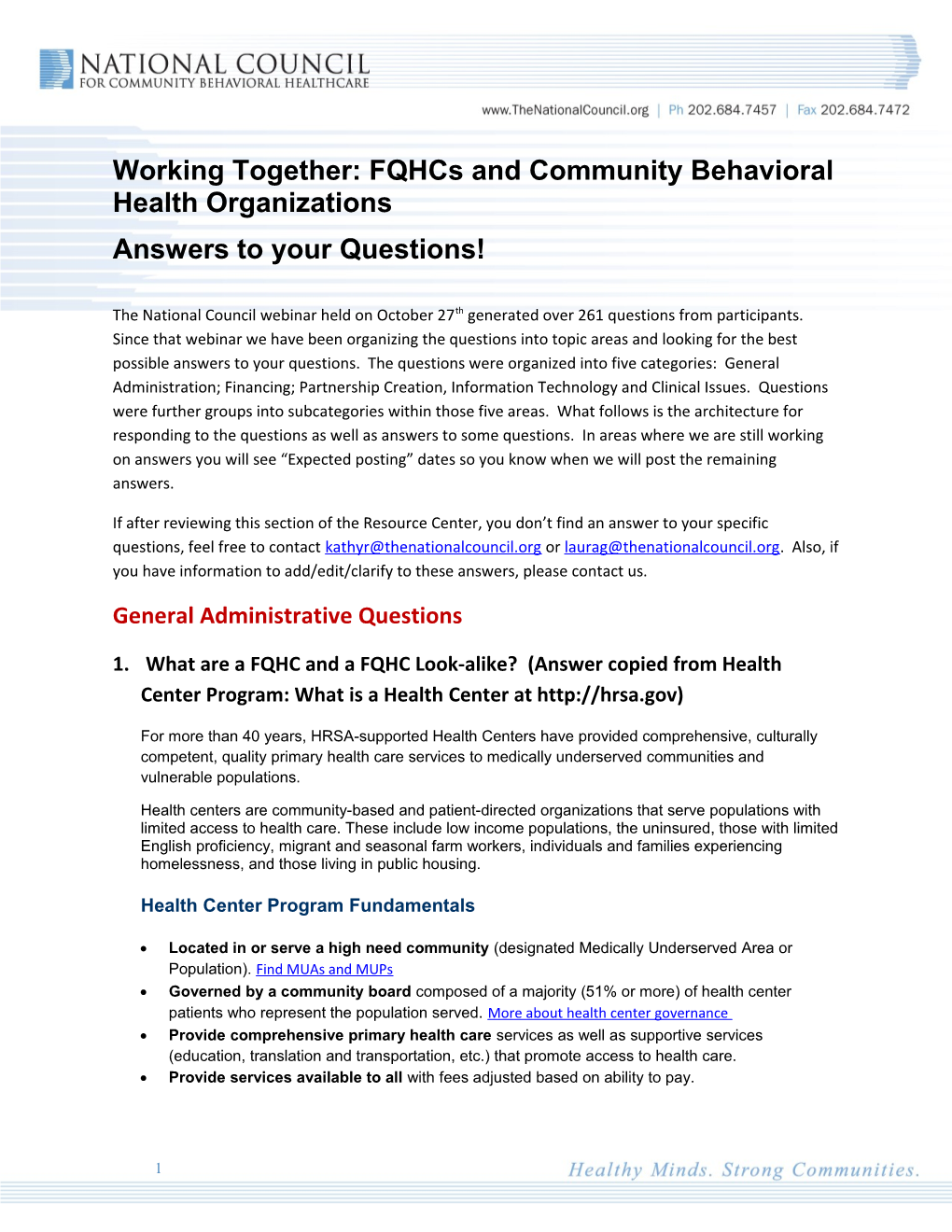 Working Together: Fqhcs and Community Behavioral Health Organizations