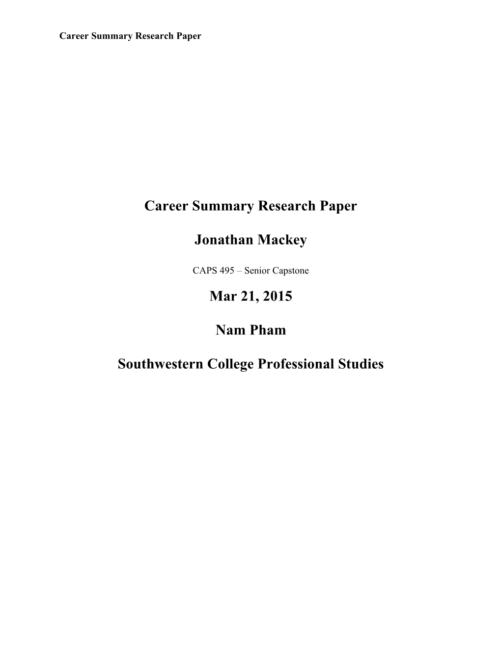 Career Summary Research Paper