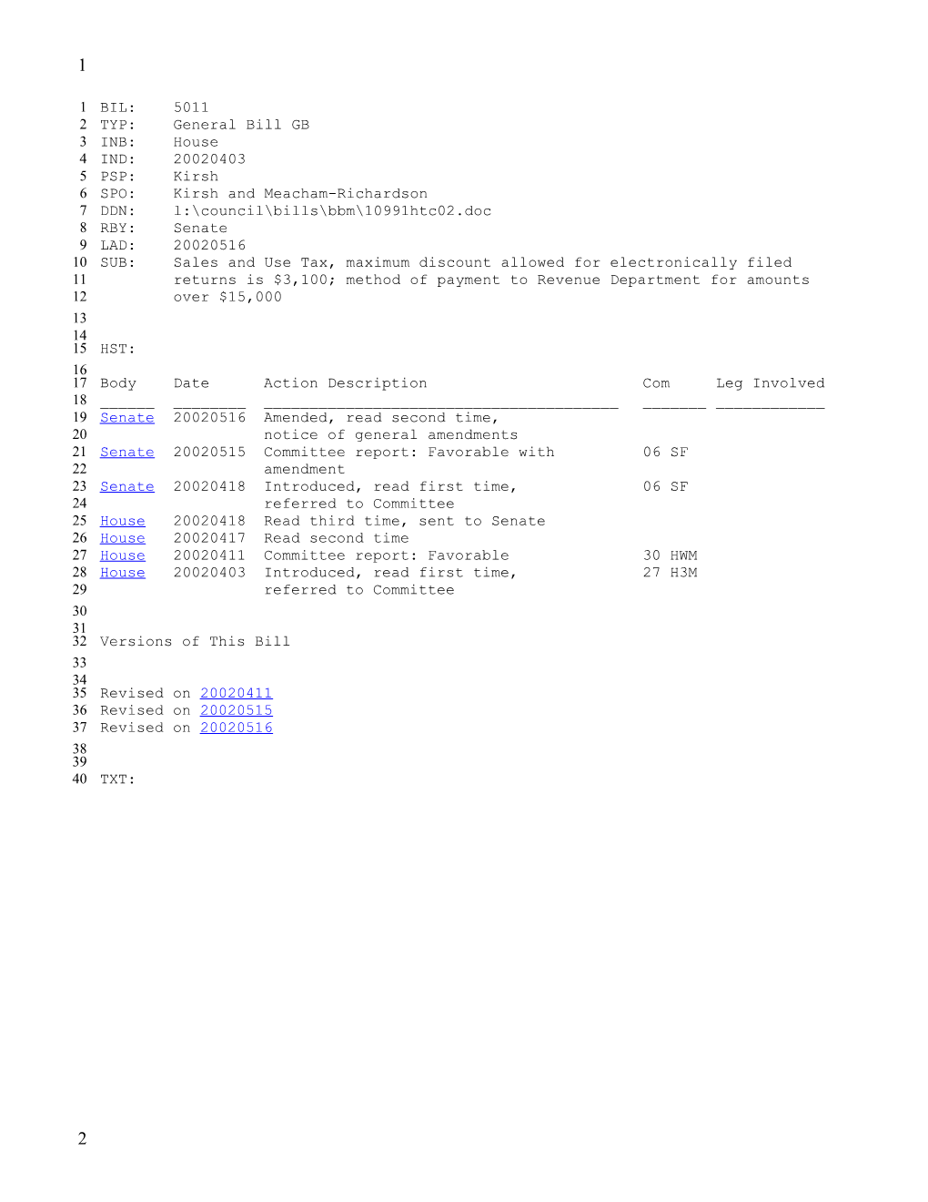 2001-2002 Bill 5011: Sales and Use Tax, Maximum Discount Allowed for Electronically Filed