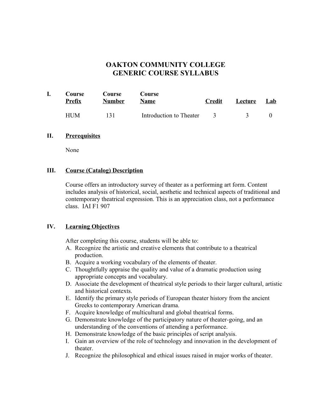 COURSE SYLLABUS (GENERIC)Page 1