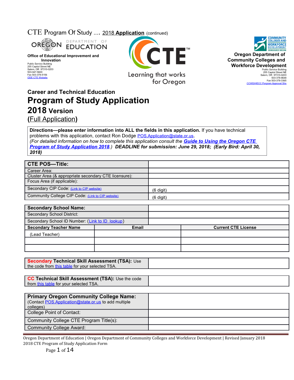 CTE POS: Oregon Program of Study Application