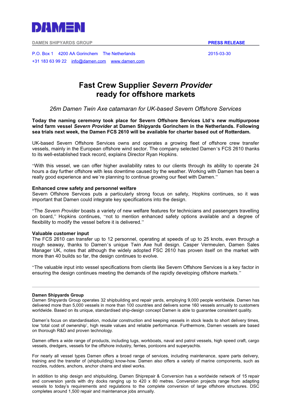 Damen Shipyards Grouppress Release
